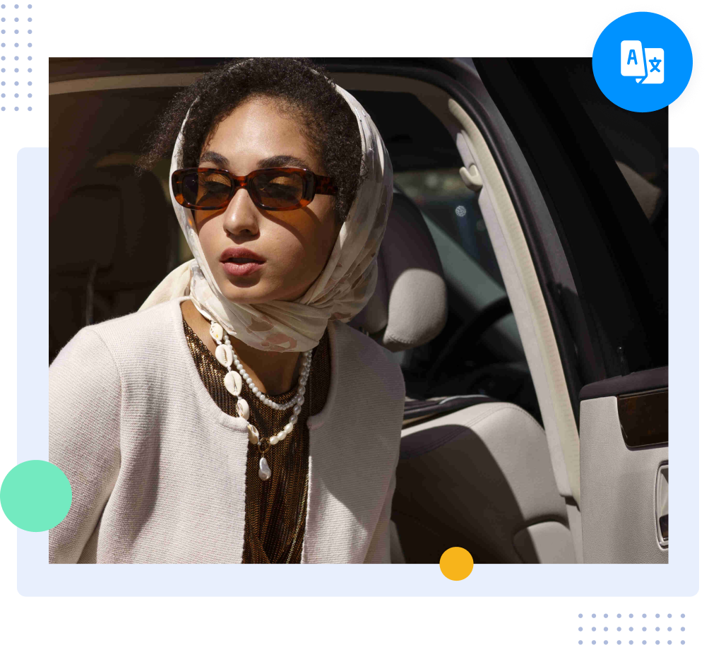 Elegant fashion model in luxury attire reflecting global style communication for fashion translation services.