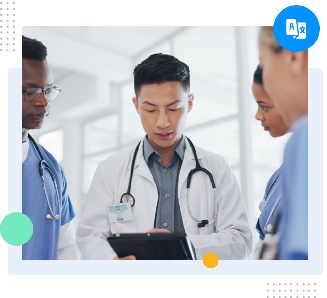 Doctors reviewing medical information together during a clinical discussion