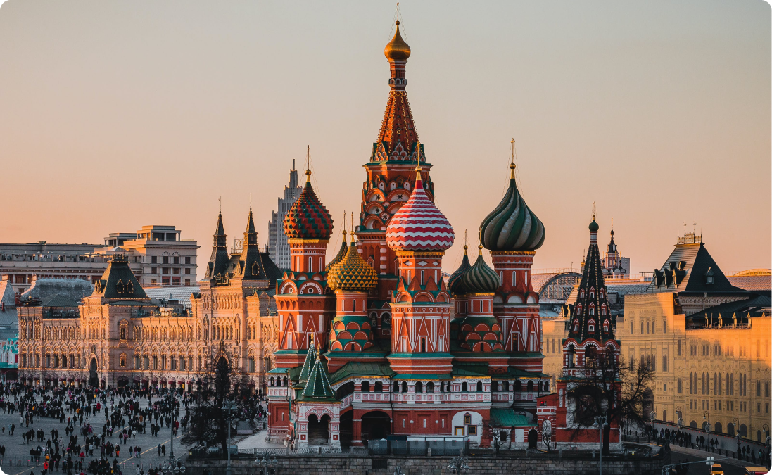 An image of Saint Basil's Cathedral in Russia representing translating Russian content and documents.