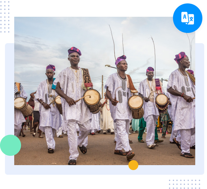 Yoruba cultural performance representing regions where the Yoruba language is spoken